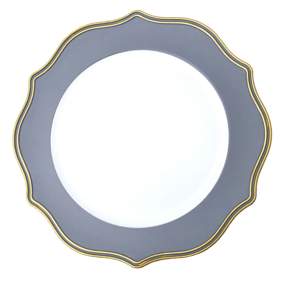 Decostar™ Scalloped with Gold Trim Plastic Charger Plate 13" - 24 Pieces - Grey