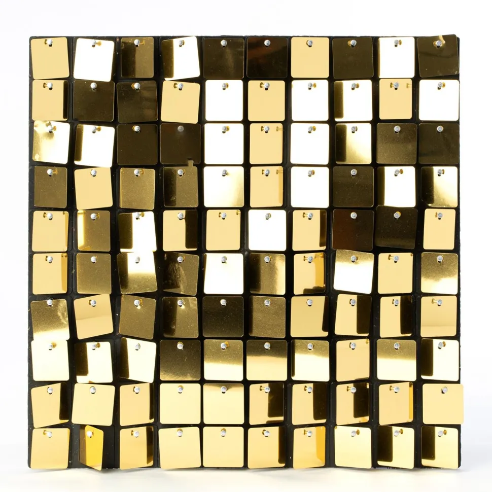Decostar™ Shimmer Wall Panels w/ Black Backing & Square Sequins - 24 Tiles - Gold