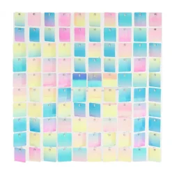 Decostar™ Shimmer Wall Panels w/ Clear Backing & Square Sequins - 24 Tiles - Multicolor Iridescent