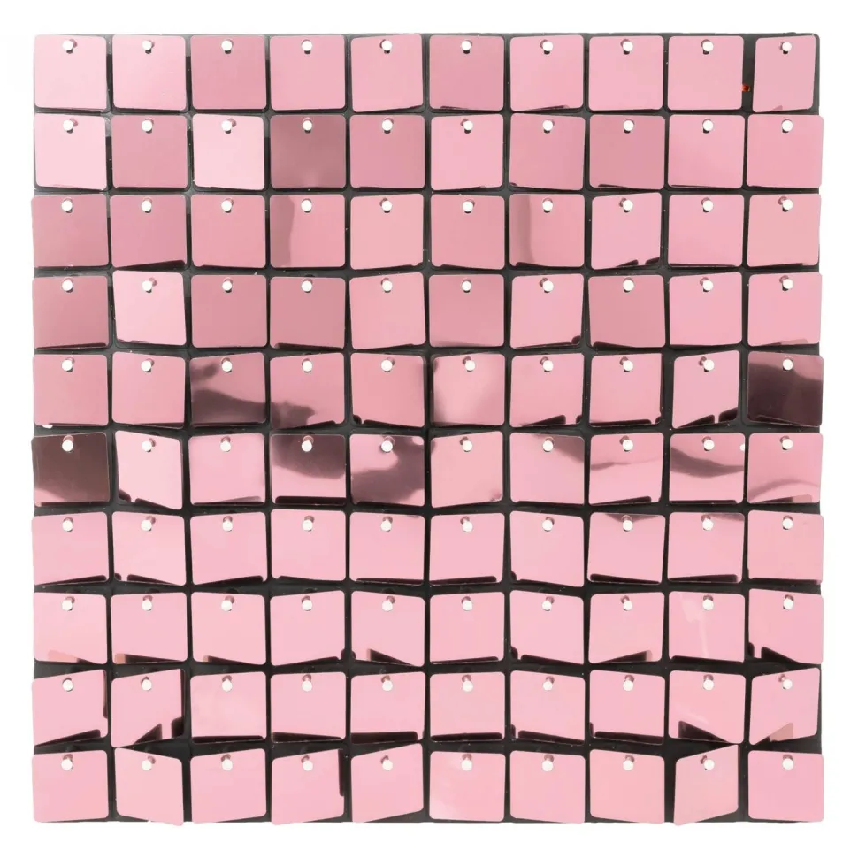Decostar™ Shimmer Wall Panels w/ Black Backing & Square Sequins - 24 Tiles - Pink