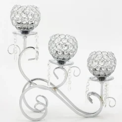 Decostar™ Silver and Crystal Bead Tabletop Low Candelabra - 16" x 4" x 15¼"