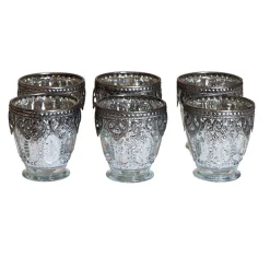 DecoStar™ Silver Mercury Votive/Candle Holder on Small Pedestal w/ Metal Rim - 3.15" Tall - 6 Pack!