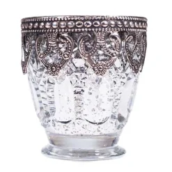 DecoStar™ Silver Mercury Votive/Candle Holder on Small Pedestal w/ Metal Rim - 3.15