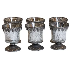 DecoStar™ Silver Mercury Votive/Candle Holder on Pedestal w/ Metal Rim - 4" Tall - 6 Pack!
