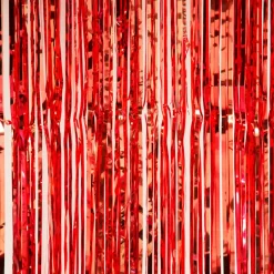 Decostar™ Sparkling Metallic Foil Fringe Curtain 96" 12 Pieces - Red