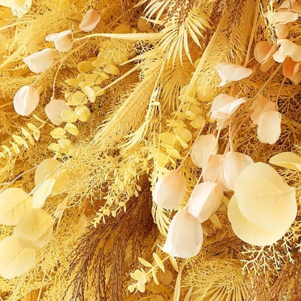 Deluxe Gold Mixed Florals & Pampas Floral Wall - Curtain Style - Easy Install! Select Size