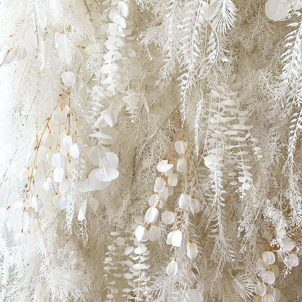 Deluxe Ivory Mixed Florals & Pampas Floral Wall - Curtain Style - Easy Install! Select Size