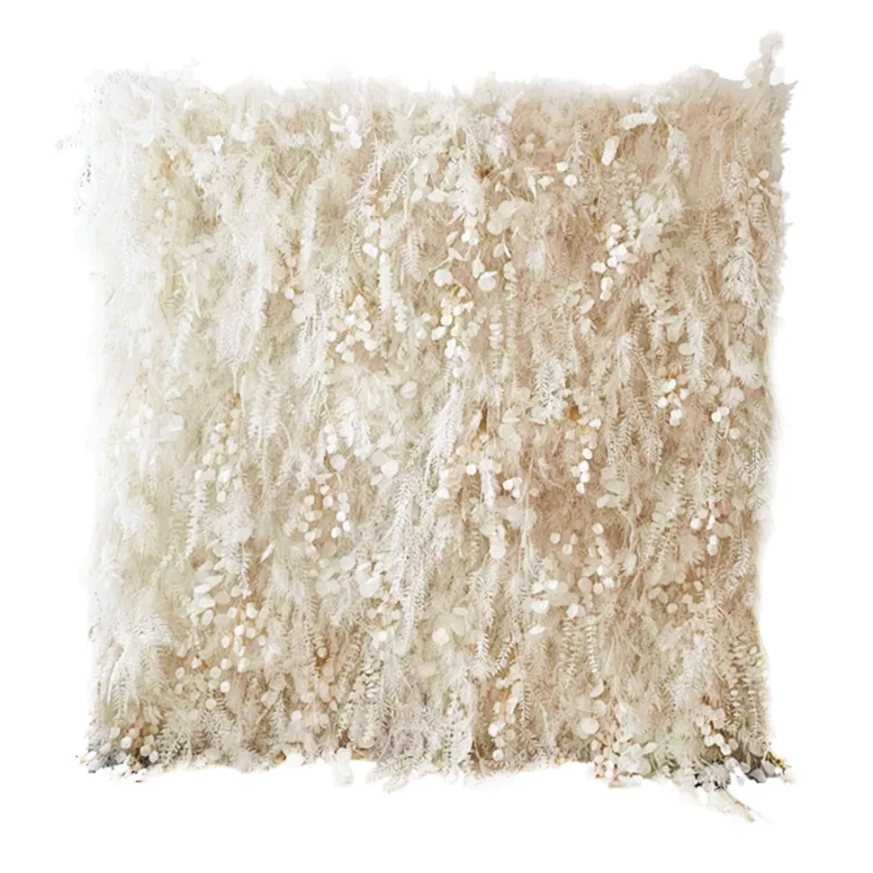 Deluxe Ivory Mixed Florals & Pampas Floral Wall - Curtain Style - Easy Install! Select Size