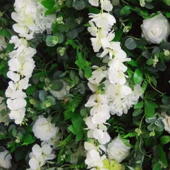Deluxe Mixed Greenery Wall w/ White Florals - Curtain Style - Easy Install! Select Size