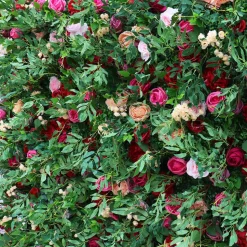 Deluxe Mixed Greenery w/ Maroon & Pink Florals - Curtain Style Floral Wall - Easy Install! Select Size