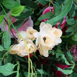 Deluxe Mixed Greenery w/ Maroon & Pink Florals - Curtain Style Floral Wall - Easy Install! Select Size