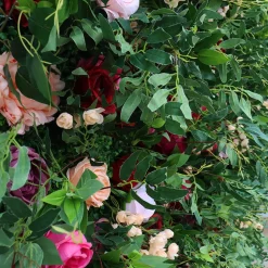 Deluxe Mixed Greenery w/ Maroon & Pink Florals - Curtain Style Floral Wall - Easy Install! Select Size