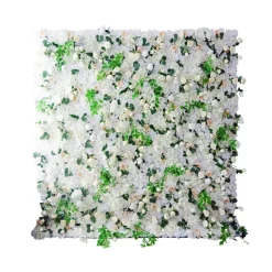 Deluxe Mixed White Florals w/ Greenery - Curtain Style Floral Wall - Easy Install! Select Size