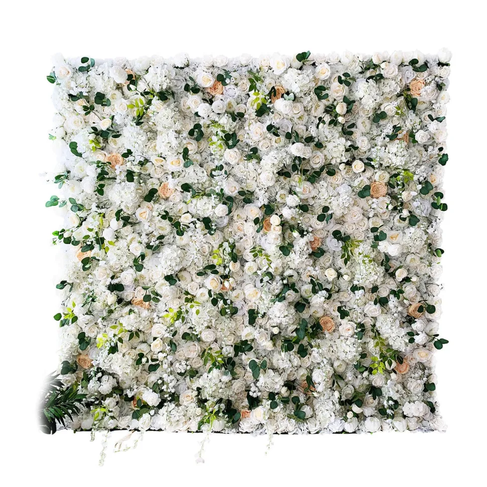 Deluxe Mixed White & Pink Florals w/ Greenery - Curtain Style Floral Wall - Easy Install! Select Size