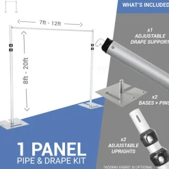 DELUXE-Single Panel Pipe and Drape Kit / Backdrop - 8-20 Feet Tall (Adjustable) Comes W/ 3 Piece Uprights for Maximum Height Adjustment