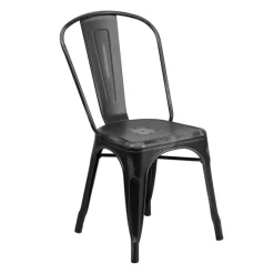Distressed Indoor Stacking Chair - Black