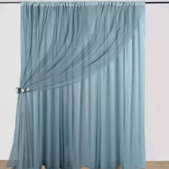 Dusty Blue Double Sheer Backdrop Drape – 10ft Height x 10ft Wide Chiffon & Polyester Dual Layer Event Divider Curtain with Rod Pockets