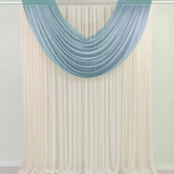 Dusty Blue Sheer Chiffon Valance Curtain – Curved Backdrop Swag Topper with Rod Pocket (4ft Wide x 4ft, 5ft, 6ft Height Options)