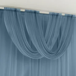 Dusty Blue Sheer Chiffon Valance Curtain – Curved Backdrop Swag Topper with Rod Pocket (4ft Wide x 4ft, 5ft, 6ft Height Options)