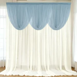 Dusty Blue Sheer Chiffon Valance Curtain – Curved Backdrop Swag Topper with Rod Pocket (4ft Wide x 4ft, 5ft, 6ft Height Options)