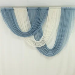 Dusty Blue Sheer Chiffon Valance Curtain – Curved Backdrop Swag Topper with Rod Pocket (4ft Wide x 4ft, 5ft, 6ft Height Options)