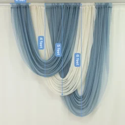 Dusty Blue Sheer Chiffon Valance Curtain – Curved Backdrop Swag Topper with Rod Pocket (4ft Wide x 4ft, 5ft, 6ft Height Options)