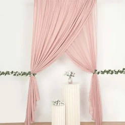 Dusty Rose Double Sheer Backdrop Drape – 10ft Height x 10ft Wide Chiffon & Polyester Dual Layer Event Divider Curtain with Rod Pockets