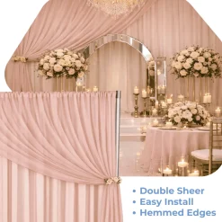 Dusty Rose Double Sheer Backdrop Drape – 10ft Height x 10ft Wide Chiffon & Polyester Dual Layer Event Divider Curtain with Rod Pockets