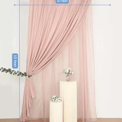 Dusty Rose Double Sheer Backdrop Drape – 10ft Height x 10ft Wide Chiffon & Polyester Dual Layer Event Divider Curtain with Rod Pockets
