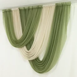 Dusty Sage Green Sheer Chiffon Valance Curtain – Curved Backdrop Swag Topper with Rod Pocket (4ft Wide x 4ft, 5ft, 6ft Height Options)
