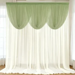 Dusty Sage Green Sheer Chiffon Valance Curtain – Curved Backdrop Swag Topper with Rod Pocket (4ft Wide x 4ft, 5ft, 6ft Height Options)