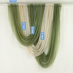 Dusty Sage Green Sheer Chiffon Valance Curtain – Curved Backdrop Swag Topper with Rod Pocket (4ft Wide x 4ft, 5ft, 6ft Height Options)