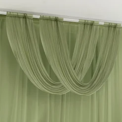 Dusty Sage Green Sheer Chiffon Valance Curtain – Curved Backdrop Swag Topper with Rod Pocket (4ft Wide x 4ft, 5ft, 6ft Height Options)