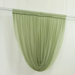 Dusty Sage Green Sheer Chiffon Valance Curtain – Curved Backdrop Swag Topper with Rod Pocket (4ft Wide x 4ft, 5ft, 6ft Height Options)