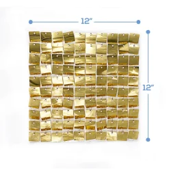 Easy Connect Shimmer Wall Panels w/ Transparent Grid Backing & Square Sequins - 12 Tiles - Light Gold