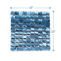 Easy Connect Shimmer Wall Panels w/ Transparent Grid Backing & Square Sequins - 12 Tiles - Light Blue