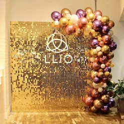 Easy Connect Shimmer Wall Panels w/ Transparent Grid Backing & Square Sequins - 12 Tiles - Light Blue