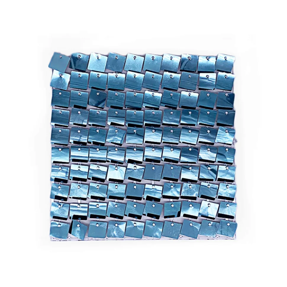 Easy Connect Shimmer Wall Panels w/ Transparent Grid Backing & Square Sequins - 12 Tiles - Light Blue