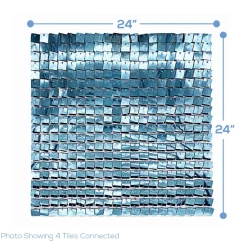 Easy Connect Shimmer Wall Panels w/ Transparent Grid Backing & Square Sequins - 12 Tiles - Light Blue
