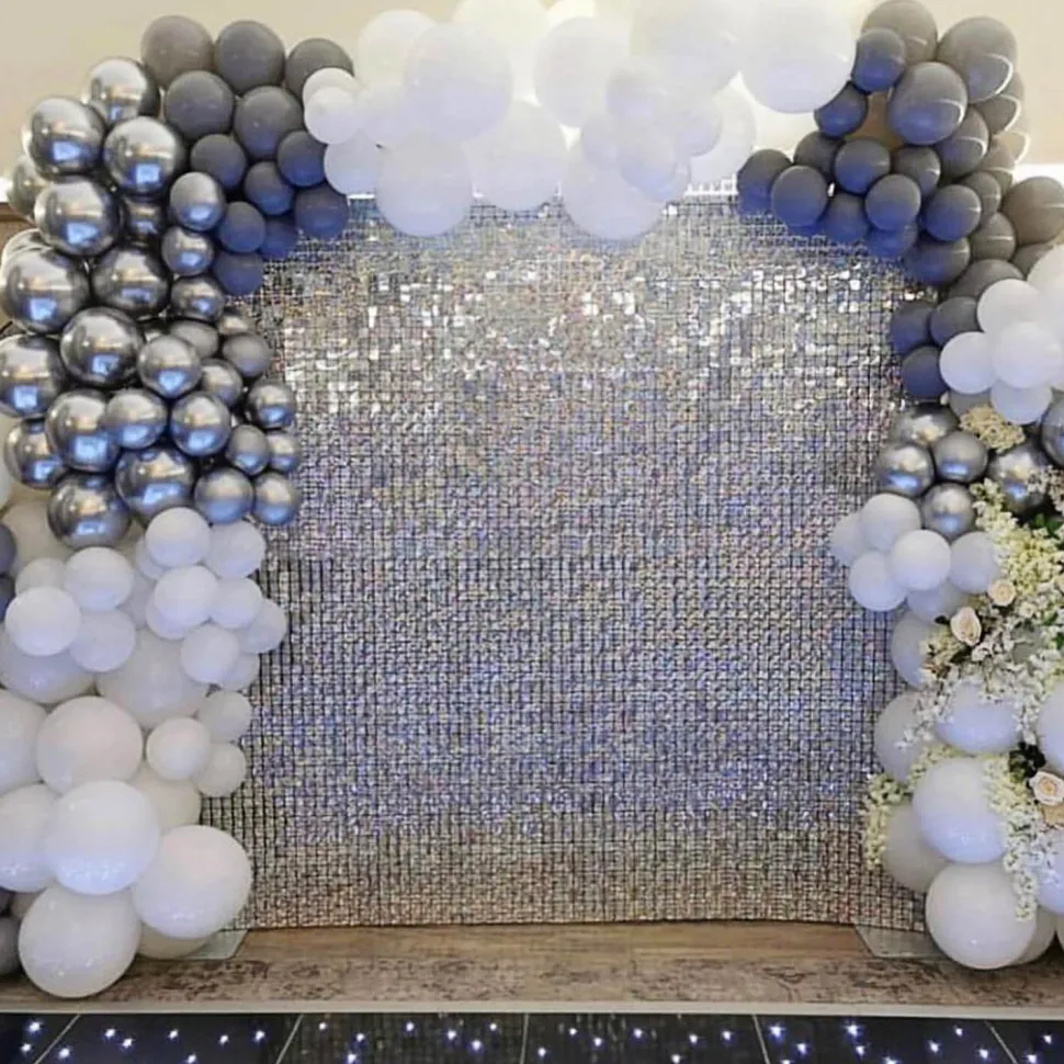 Easy Connect Shimmer Wall Panels w/ Transparent Grid Backing & Square Sequins - 12 Tiles - Red