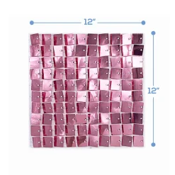 Easy Connect Shimmer Wall Panels w/ Transparent Grid Backing & Square Sequins - 12 Tiles - Rose Gold / Blush