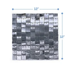 Easy Connect Shimmer Wall Panels w/ Transparent Grid Backing & Square Sequins - 12 Tiles - Silver