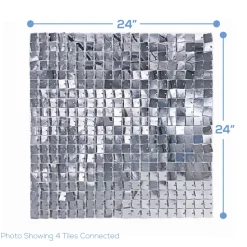 Easy Connect Shimmer Wall Panels w/ Transparent Grid Backing & Square Sequins - 12 Tiles - Silver