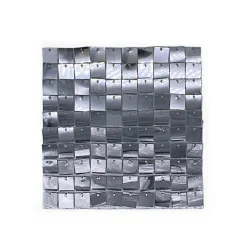 Easy Connect Shimmer Wall Panels w/ Transparent Grid Backing & Square Sequins - 12 Tiles - Silver