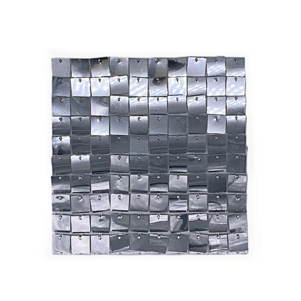 Easy Connect Shimmer Wall Panels w/ Transparent Grid Backing & Square Sequins - 12 Tiles - Silver
