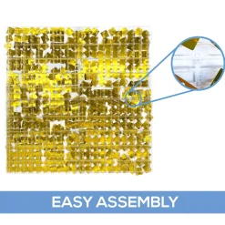 Easy Connect Shimmer Wall Panels w/ Transparent Grid Backing & Square Sequins - 12 Tiles - Silver