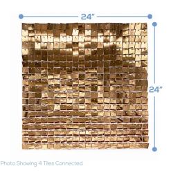 Easy Connect Shimmer Wall Panels w/ Transparent Grid Backing & Square Sequins - 12 Tiles - Light Champagne