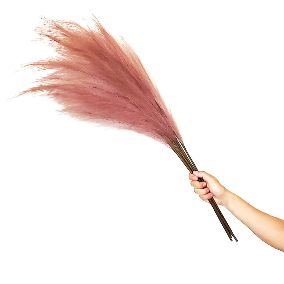 Faux Pampas Grass - 6 Stems - 38" Long - Dusty Rose