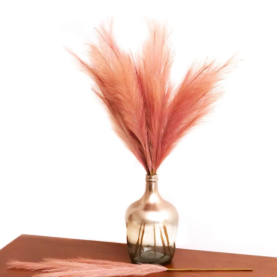 Faux Pampas Grass - 6 Stems - 38" Long - Dusty Rose