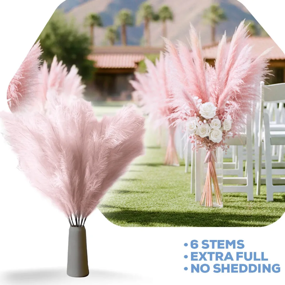 Faux Pampas Grass - 6 Stems - 48" Long - Soft Pink/Blush